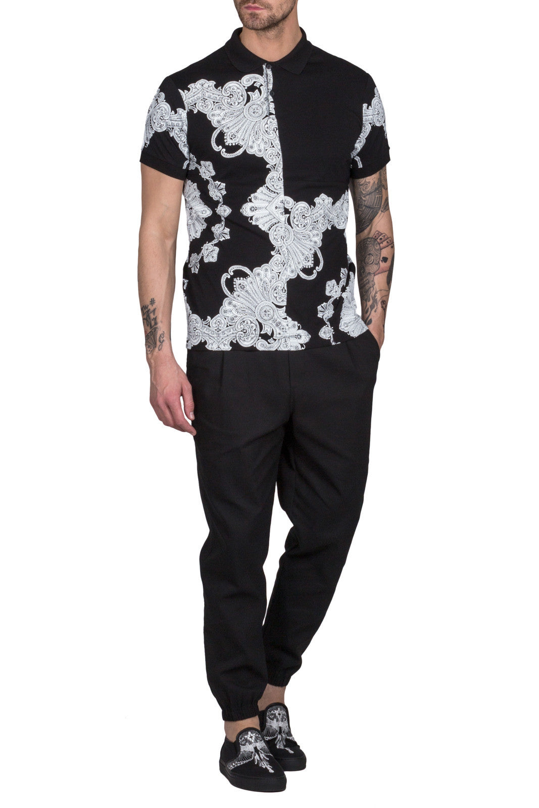 Black Scarf Paisley Polo Shirt