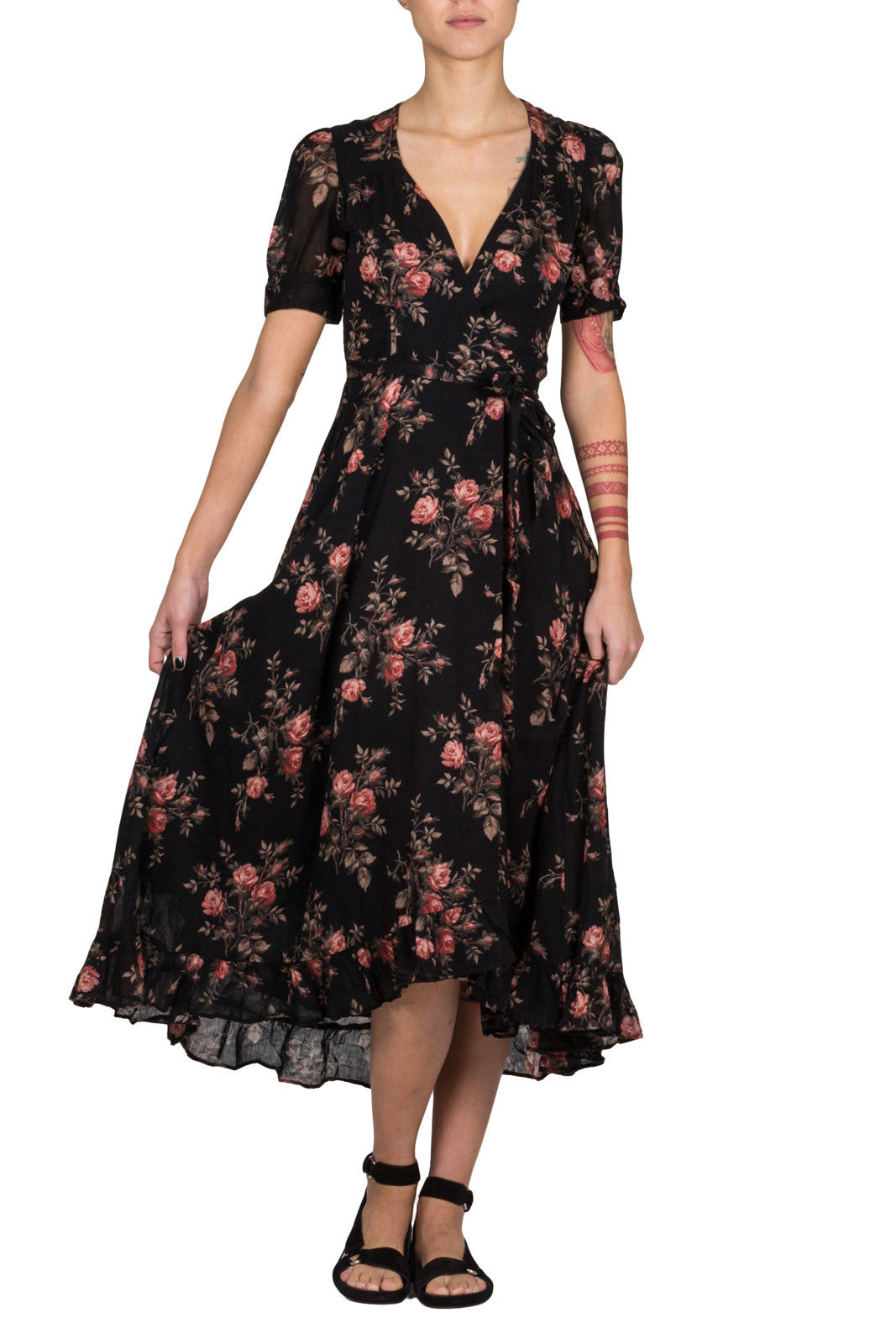 Floral Print Gauze Wrap Dress